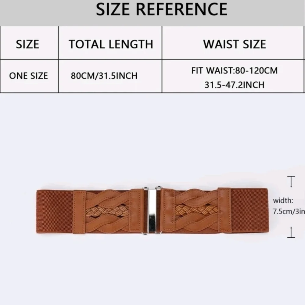 Brown Stretch Wide Waist Belt Boho Western Faux Leather Braided Statement